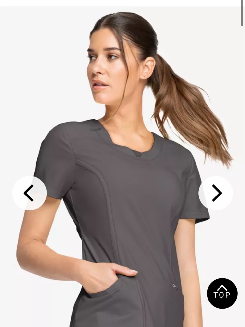 Cherokee Women’s Short-Sleeve Scrub Top in Charcoal Gray